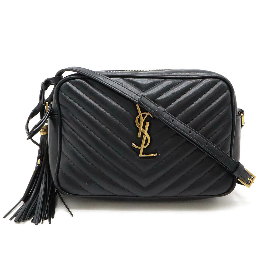 SAINT LAURENT PARIS Yves YSL Lou Camera Bag Shoulder Pouch Clutch Leather Black